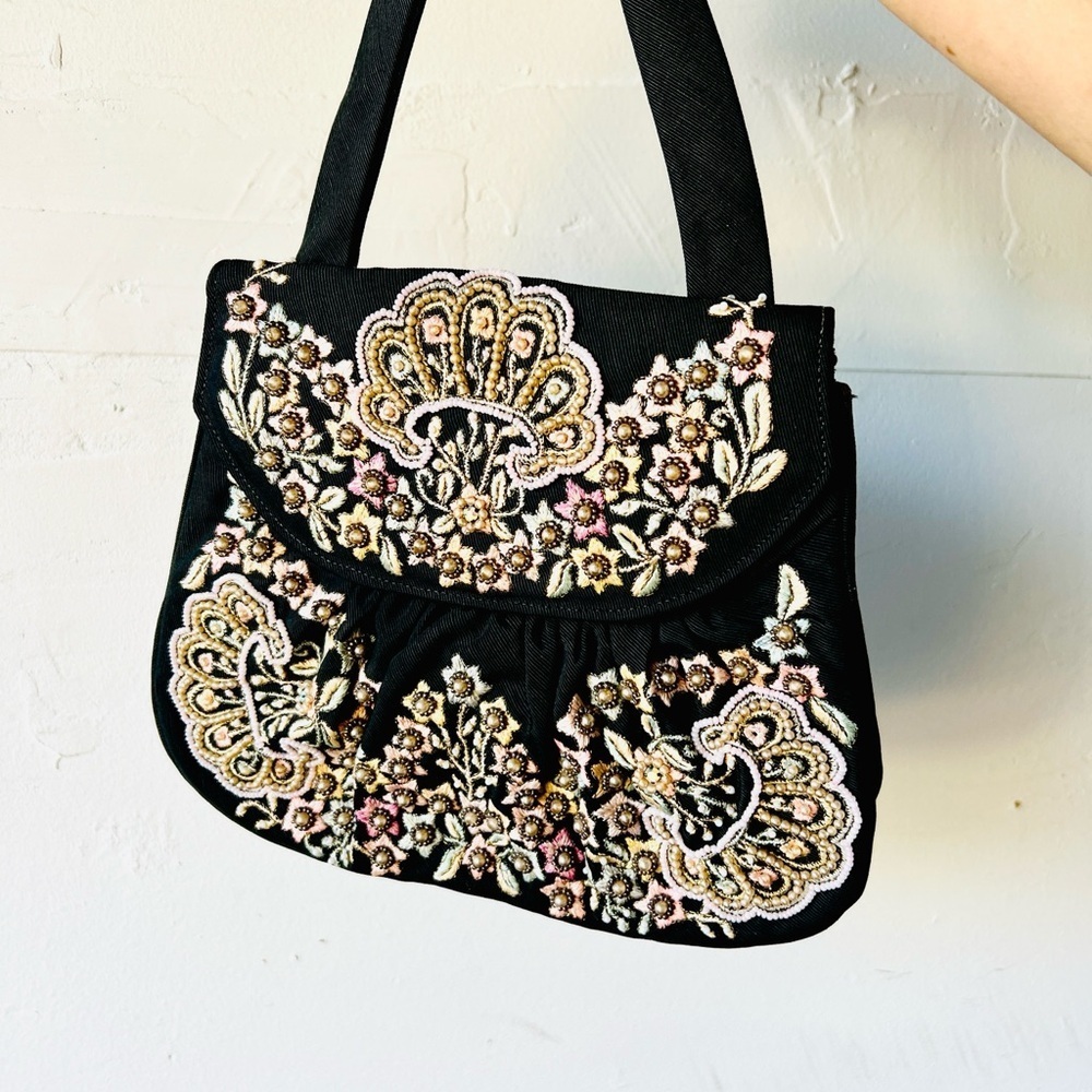 Vintage Elegant Black and Gold Embroidered & Beaded Bag - Picture 5 of 7